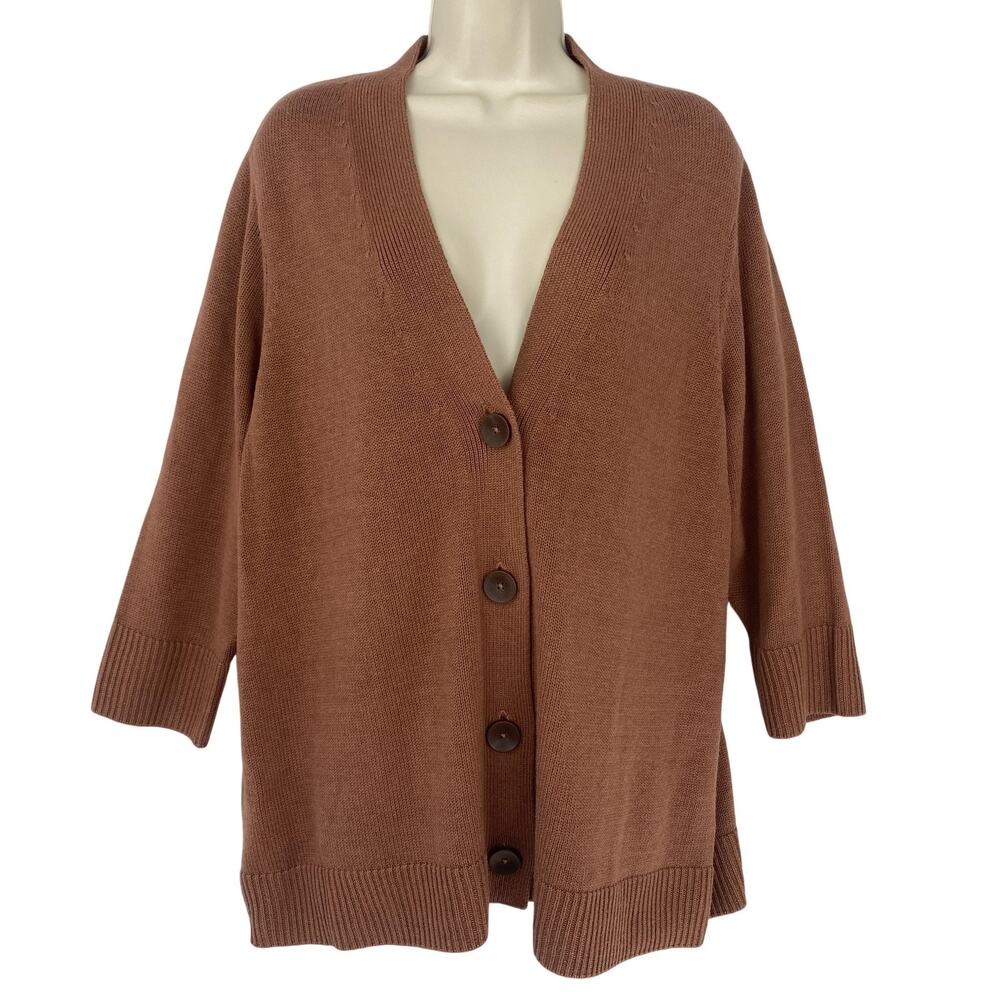 J Jill Cardigan Sweater Large Chocolate Brown Chunky Knit Oversized Academia